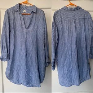 GAP Blue and White Striped Long-Sleeved Linen top - Sz M Tall